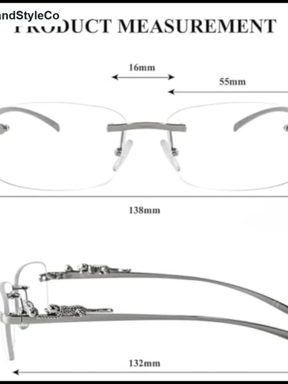 Vintage Rimless Square Glasses Unisex Retro 90s Hip Hop Clear Lens Silver Frame